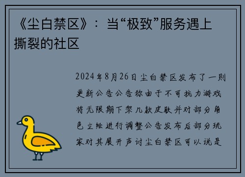 《尘白禁区》：当“极致”服务遇上撕裂的社区