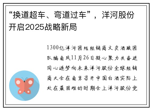 “换道超车、弯道过车” ，洋河股份开启2025战略新局